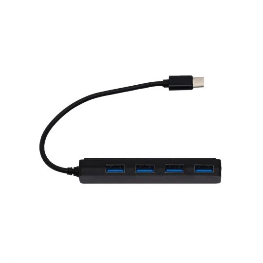 Переходник USB-хаб 4в1 Type-C короткий кабель black