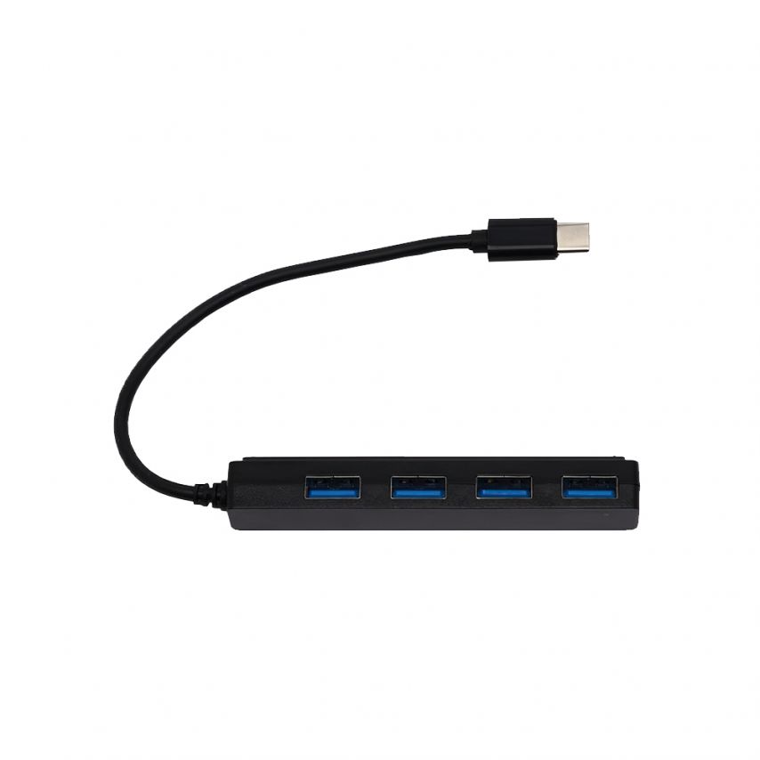 Переходник USB-хаб 4в1 Type-C короткий кабель black