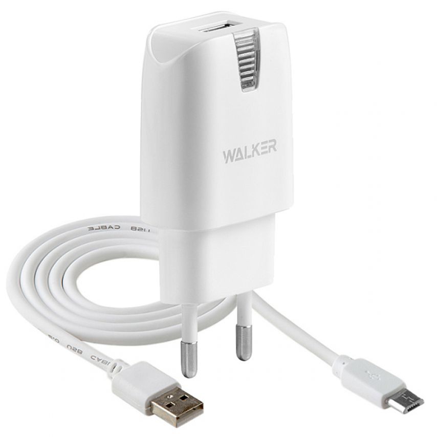 Сетевое зарядное устройство (адаптер) 2в1 WALKER WH-21 1USB / 2.1A + Micro white