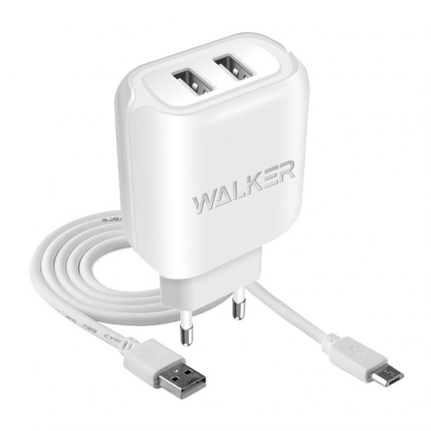 Сетевое зарядное устройство (адаптер) 2в1 WALKER WH-27 2USB / 2.1A + Micro white