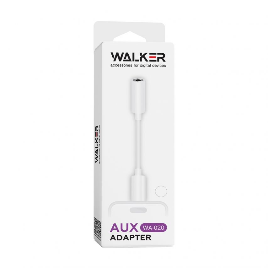 Аудио-переходник WALKER WA-020 Lightning to AUX 3.5мм (Universal IC) white