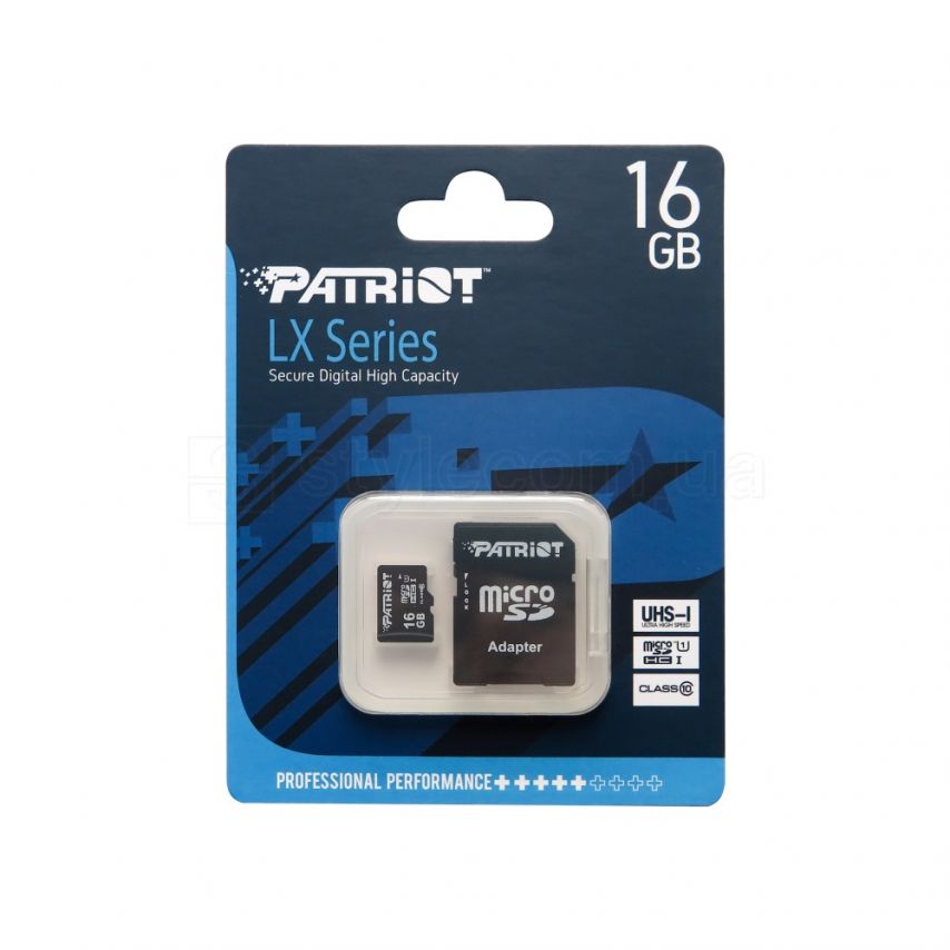 Карта памяти Patriot LX Series MicroSDHC 16GB Class 10 UHS-I + SD-адаптер