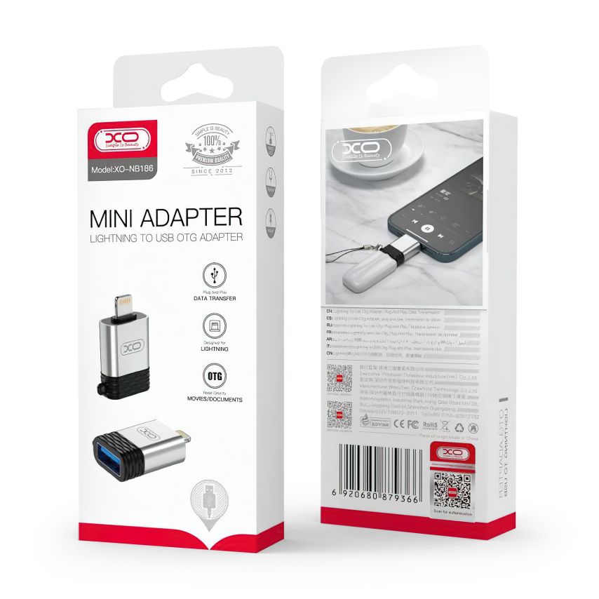 Перехідник OTG XO NB186 Lightning to USB2.0 silver