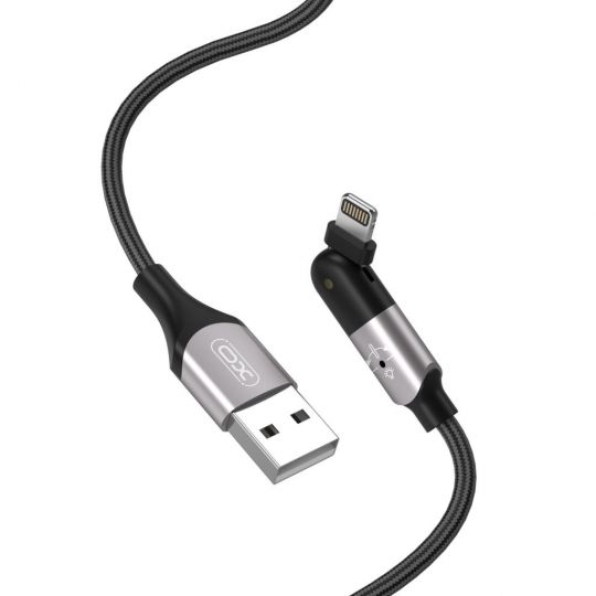 Кабель USB XO NB176 2.4A Quick Charge Lightning разъем на 180° 1.2m тканевый black - купить за {{product_price}} грн в Киеве, Украине