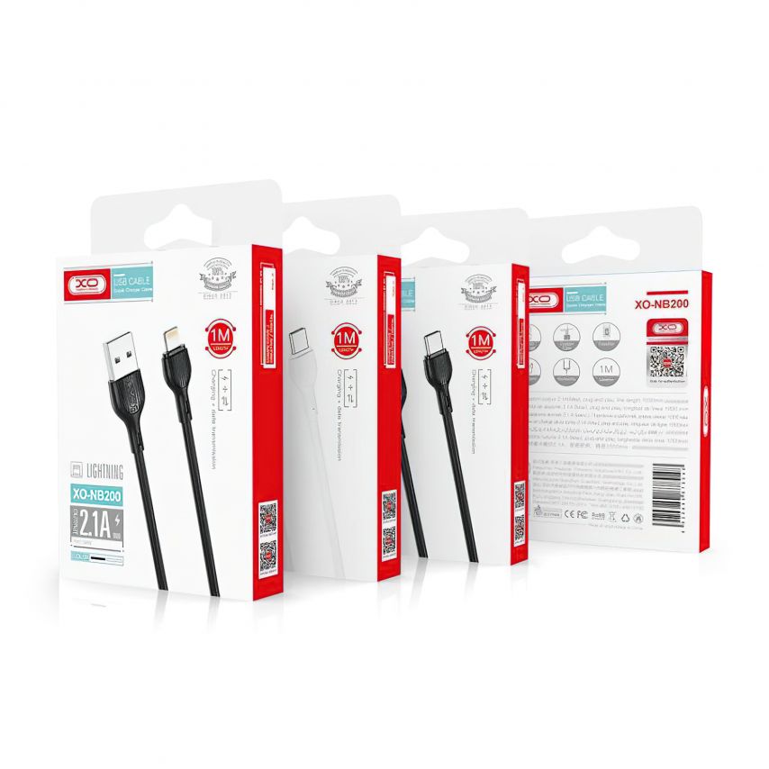 Кабель USB XO NB200 Lightning Quick Charge 2.1A black