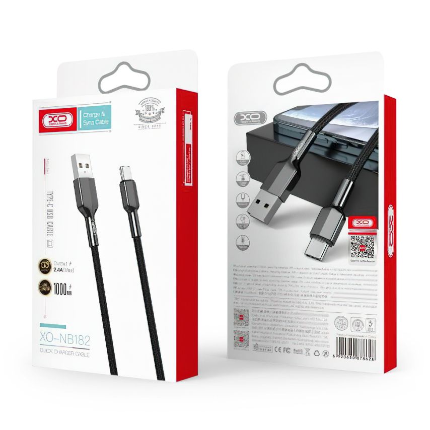 Кабель USB XO NB182 Type-C Quick Charge 2.4A black