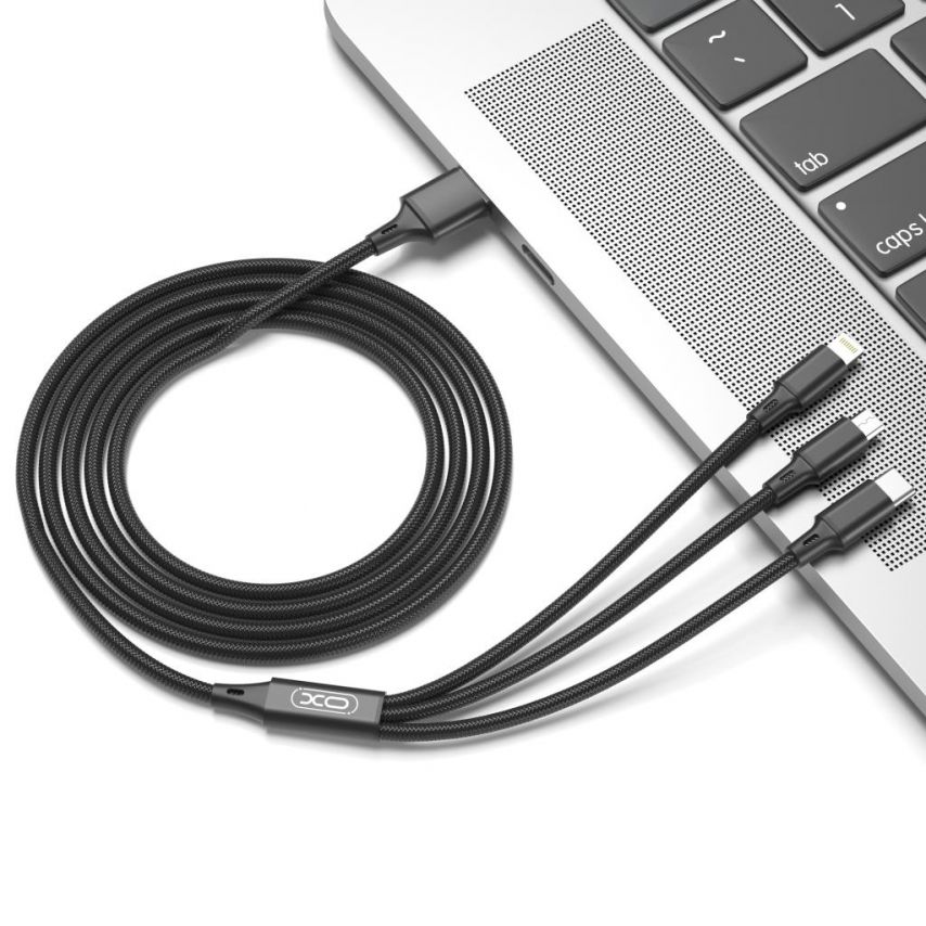 Кабель USB 3в1 XO NB173 Type-C/Micro/Lightning 2.4A 1.2м black