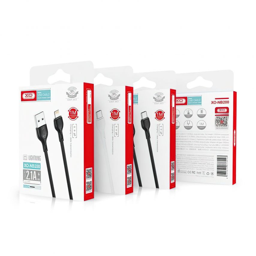 Кабель USB XO NB200 Lightning Quick Charge 2.1A 2м black