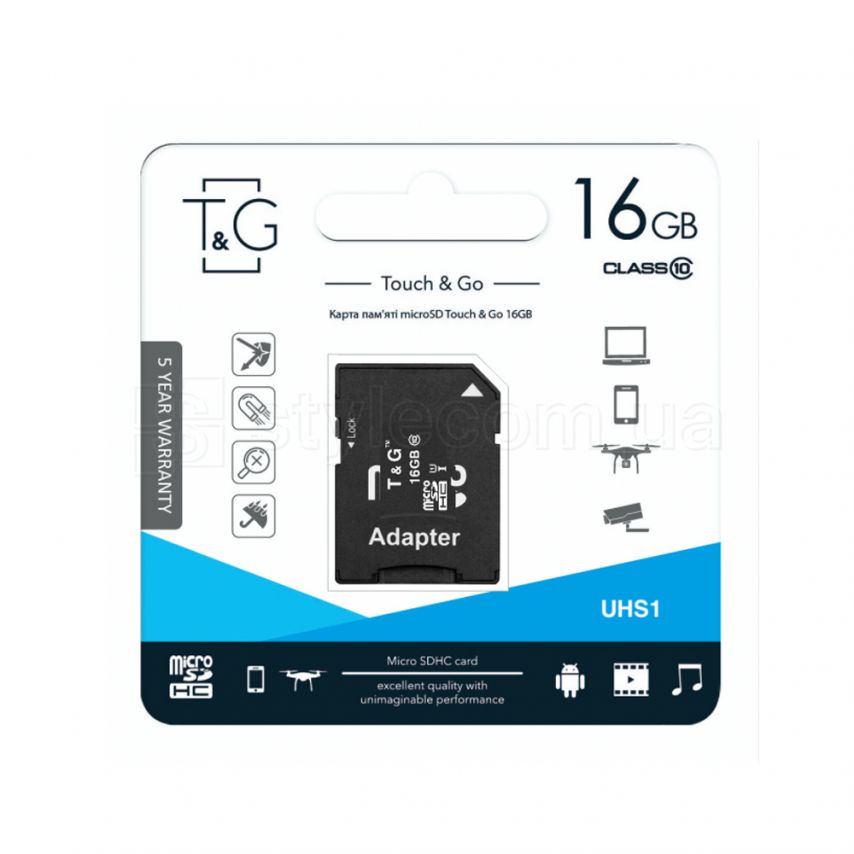 Карта памяти T&G MicroSDHC 16GB Class 10 UHS-I + SD-адаптер (TG-16GBSD10U1-01)