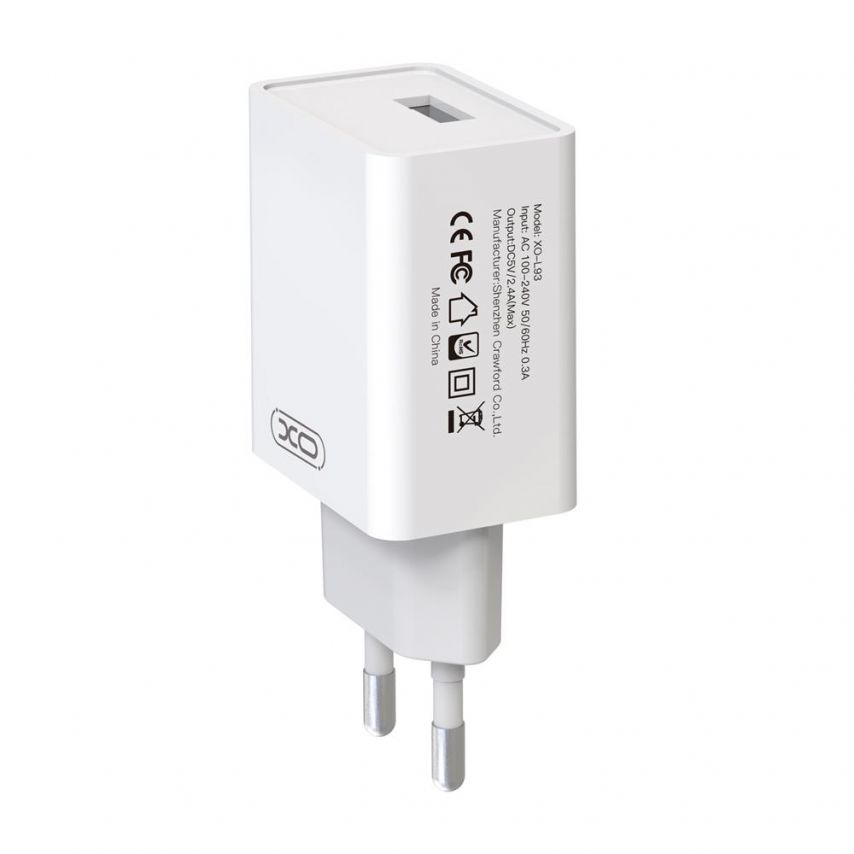 Сетевое зарядное устройство (адаптер) 2в1 XO L93 1USB / 2.4A + Micro white