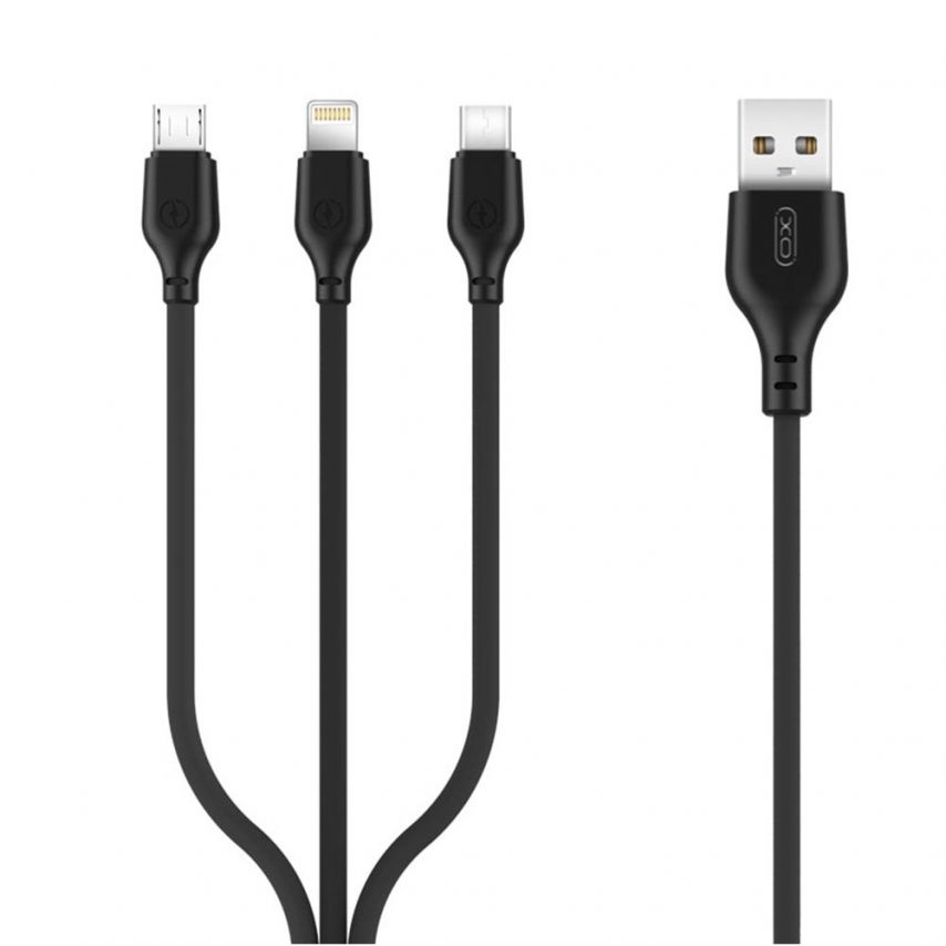 Кабель USB 3в1 XO NB103 Micro/Type-C/Lightning Quick Charge 2.1A black