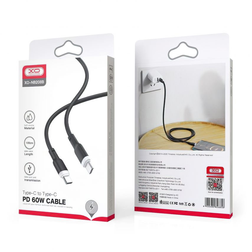 Кабель USB XO NB208B Type-C to Type-C 60W black