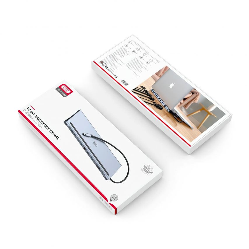 Перехідник USB-хаб 12в1 XO HUB010 з Type-C роз'ємом silver