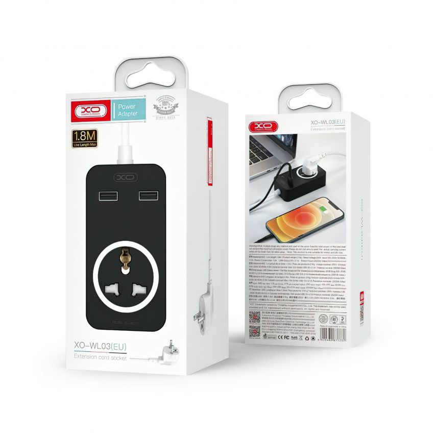 Сетевой удлинитель XO WL03 1AC / 2USB / 10A 1.8m black