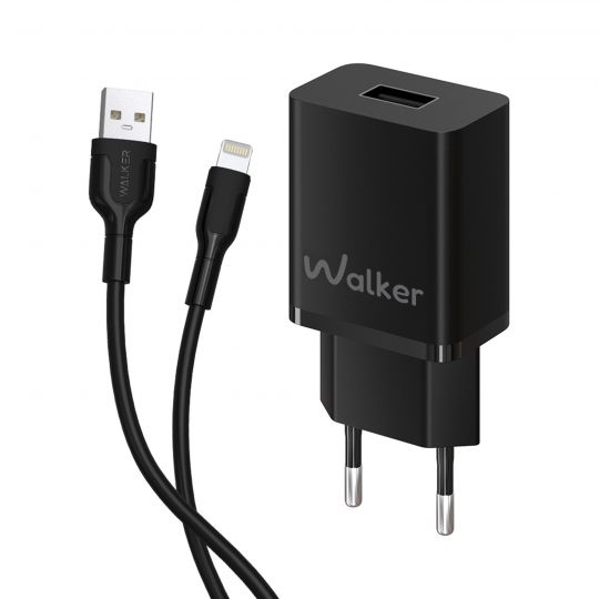 Сетевое зарядное устройство (адаптер) 2в1 WALKER WH-26 1USB / 2.4A + Data Cable USB to Lightning black - купить за 178.53 грн в Киеве, Украине