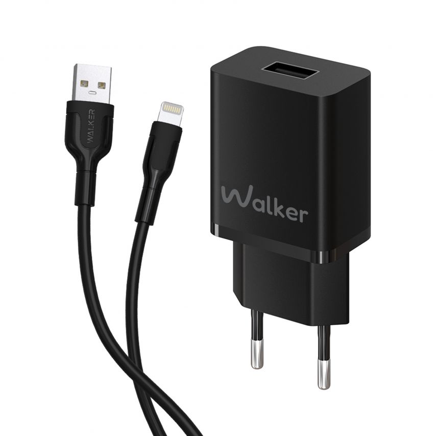 Мережевий зарядний пристрій (адаптер) 2в1 WALKER WH-26 1USB / 2.4A + Data Cable USB to Lightning black
