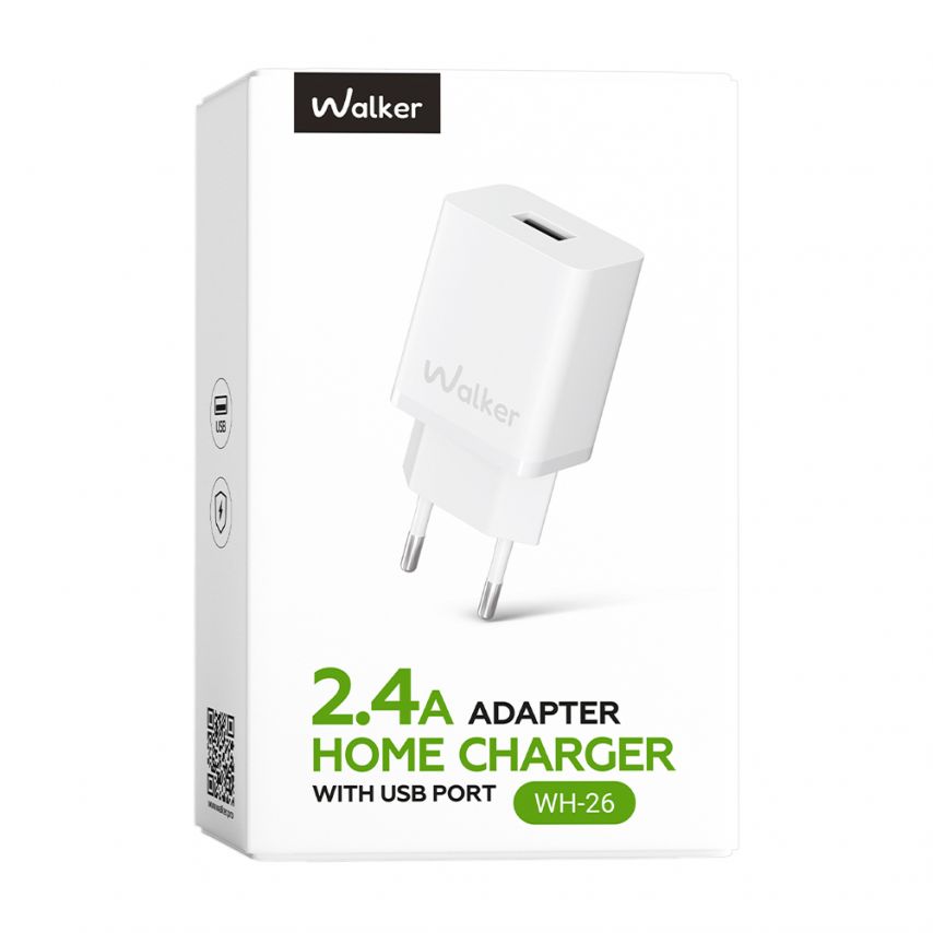 Мережевий зарядний пристрій (адаптер) WALKER WH-26 1USB / 2.4A white