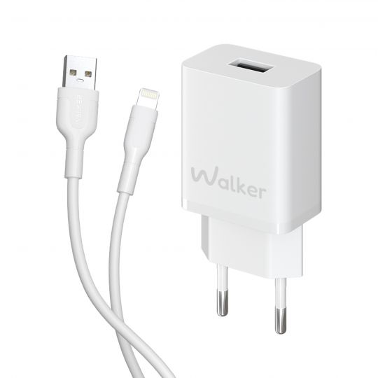 Мережевий зарядний пристрій (адаптер) 2в1 WALKER WH-26 1USB / 2.4A + Data Cable USB to Lightning white - купити за 178.53 грн у Києві, Україні