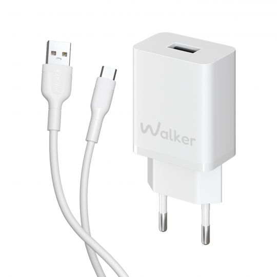 Сетевое зарядное устройство (адаптер) 2в1 WALKER WH-26 1USB / 2.4A + Data Cable USB to Micro white - купить за 174.10 грн в Киеве, Украине
