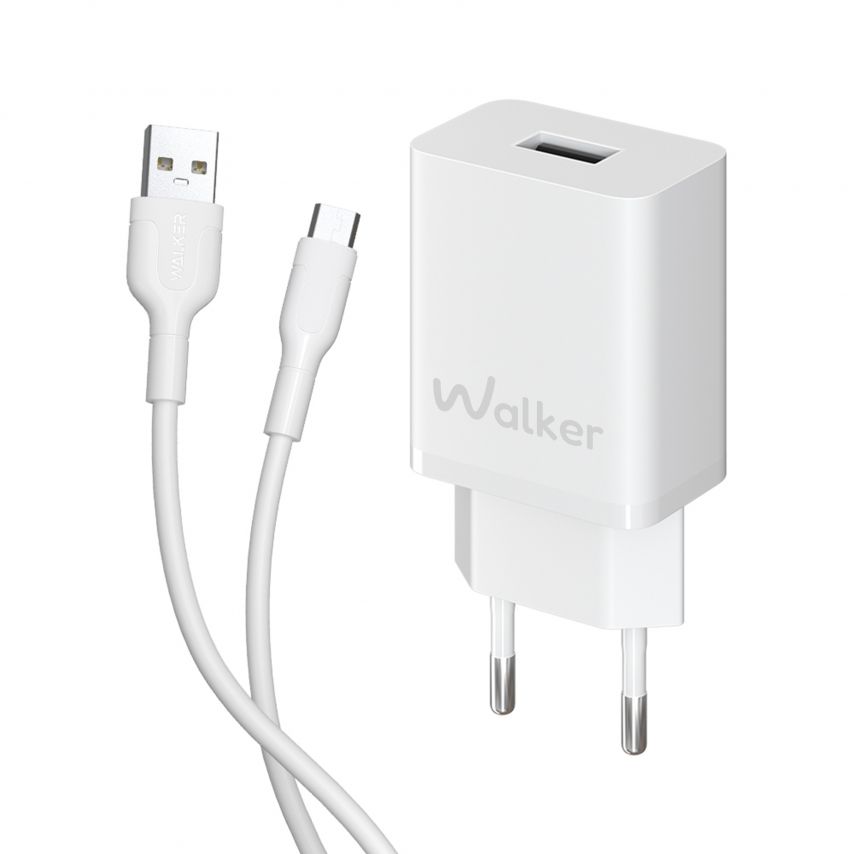 Сетевое зарядное устройство (адаптер) 2в1 WALKER WH-26 1USB / 2.4A + Data Cable USB to Micro white