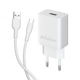 Мережевий зарядний пристрій (адаптер) 2в1 WALKER WH-26 1USB / 2.4A + Data Cable USB to Type-C white