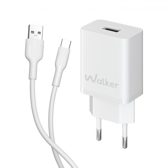 Сетевое зарядное устройство (адаптер) 2в1 WALKER WH-26 1USB / 2.4A + Data Cable USB to Type-C white - купить за 178.53 грн в Киеве, Украине