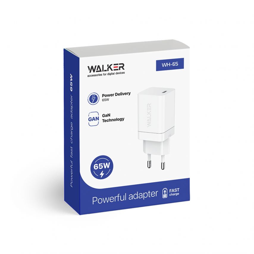 Сетевое зарядное устройство (адаптер) WALKER WH-65 PD_65W / GaN Technology white
