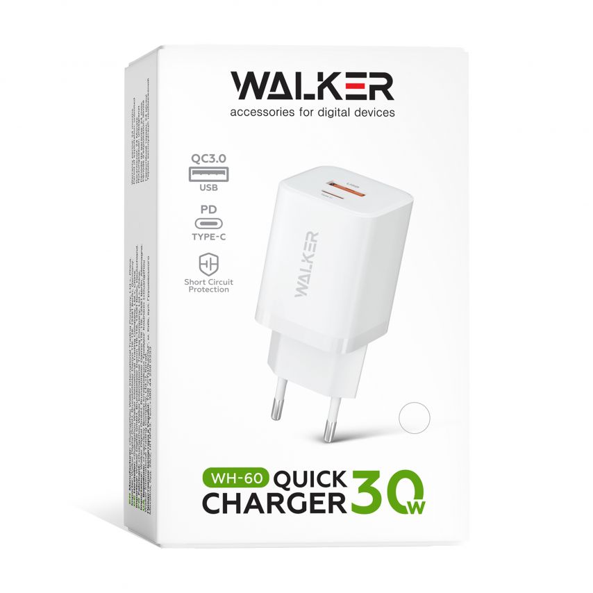 Мережевий зарядний пристрій (адаптер) WALKER WH-60 GAN PD_30W / QC_18W / 30W Max black
