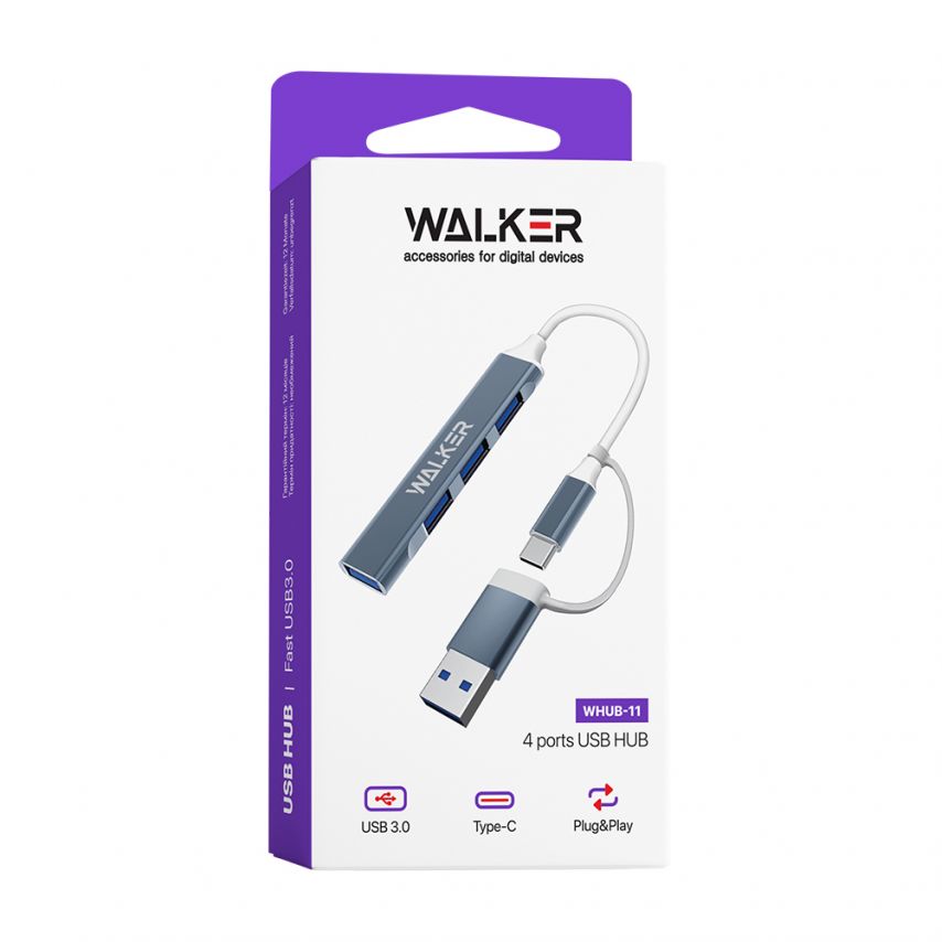 Переходник USB-HUB 4в1 WALKER WHUB-11