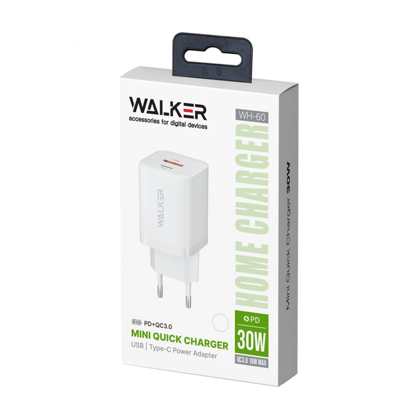 Сетевое зарядное устройство (адаптер) WALKER WH-60 PD_30W / QC_18W / 30W Max white