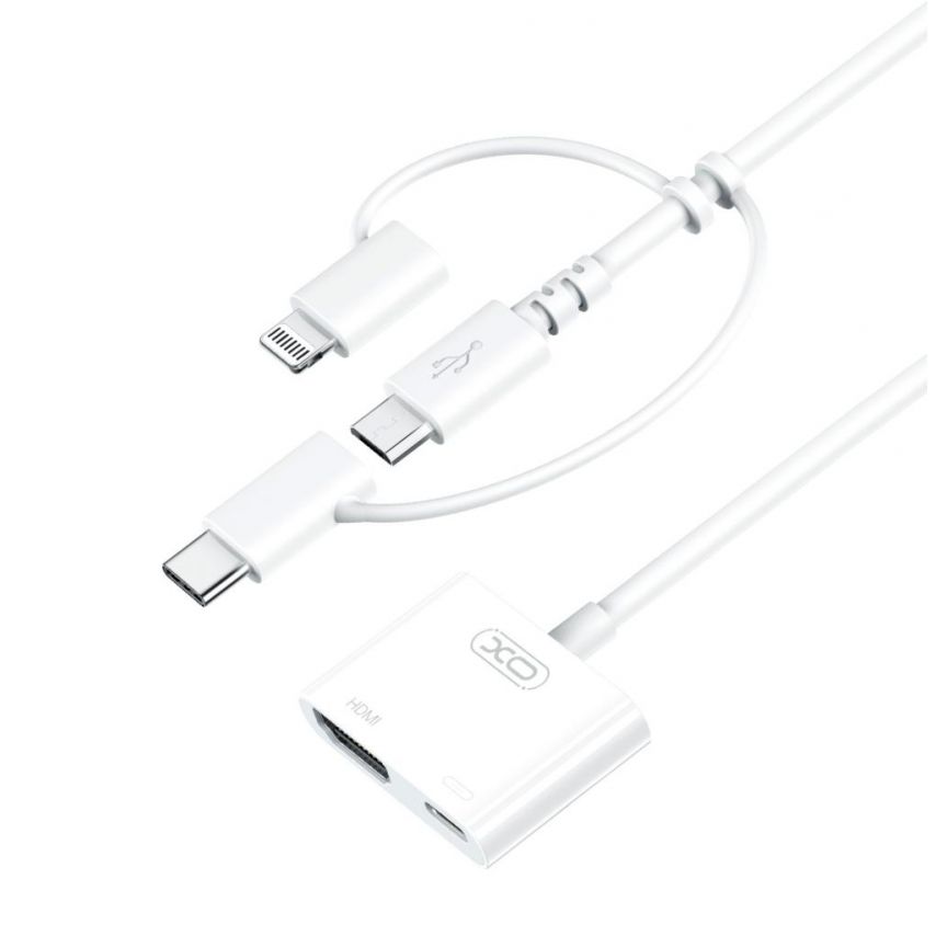 Переходник USB-HUB XO HUB009 3в1 Lightning/Micro/Type-C to HDMI