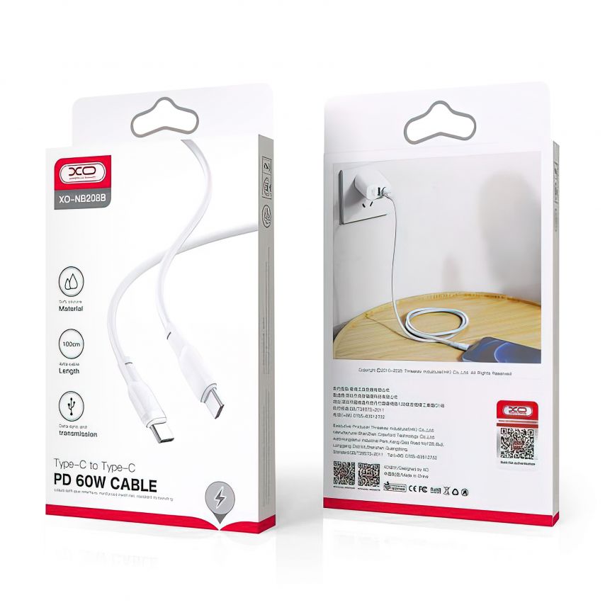 Кабель USB XO NB208B Type-C to Type-C 60W white