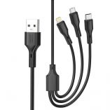 Кабель USB 3в1 XO NB230 Type-C/Micro/Lightning Quick Charge 2.4A black - купити за 81.80 грн у Києві, Україні