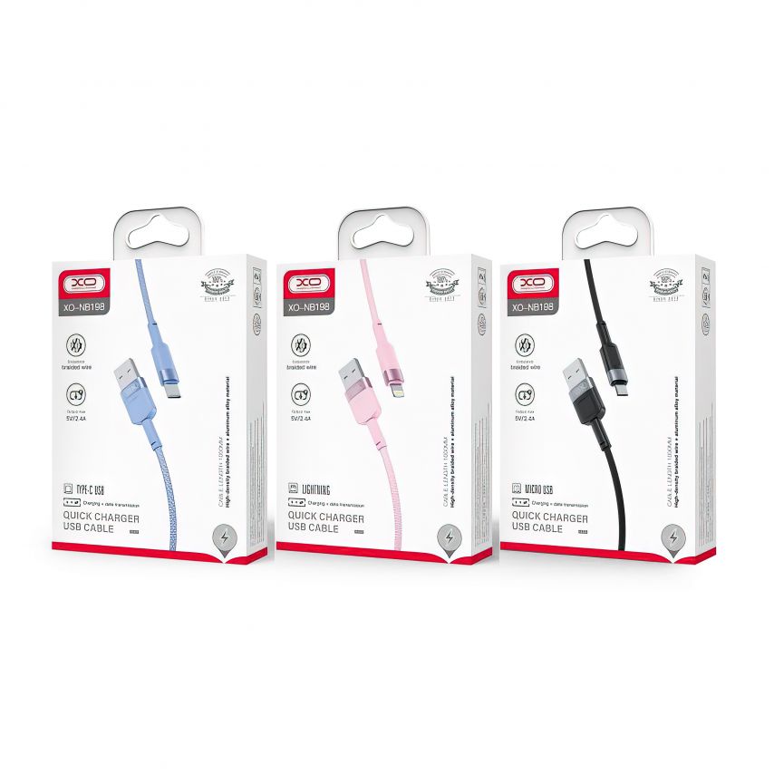 Кабель USB XO NB198 Type-C Quick Charge 2.4A pink