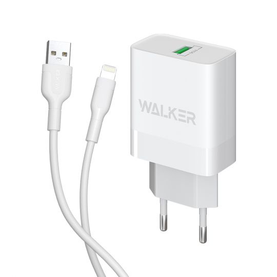 Сетевое зарядное устройство (адаптер) 2в1 WALKER WH-35 1USB / QC3.0 / 3A / 15W + Lightning white
