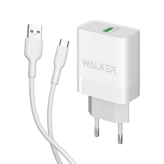 Мережевий зарядний пристрій (адаптер) 2в1 WALKER WH-35 1USB / QC3.0 / 3A / 15W + Micro white