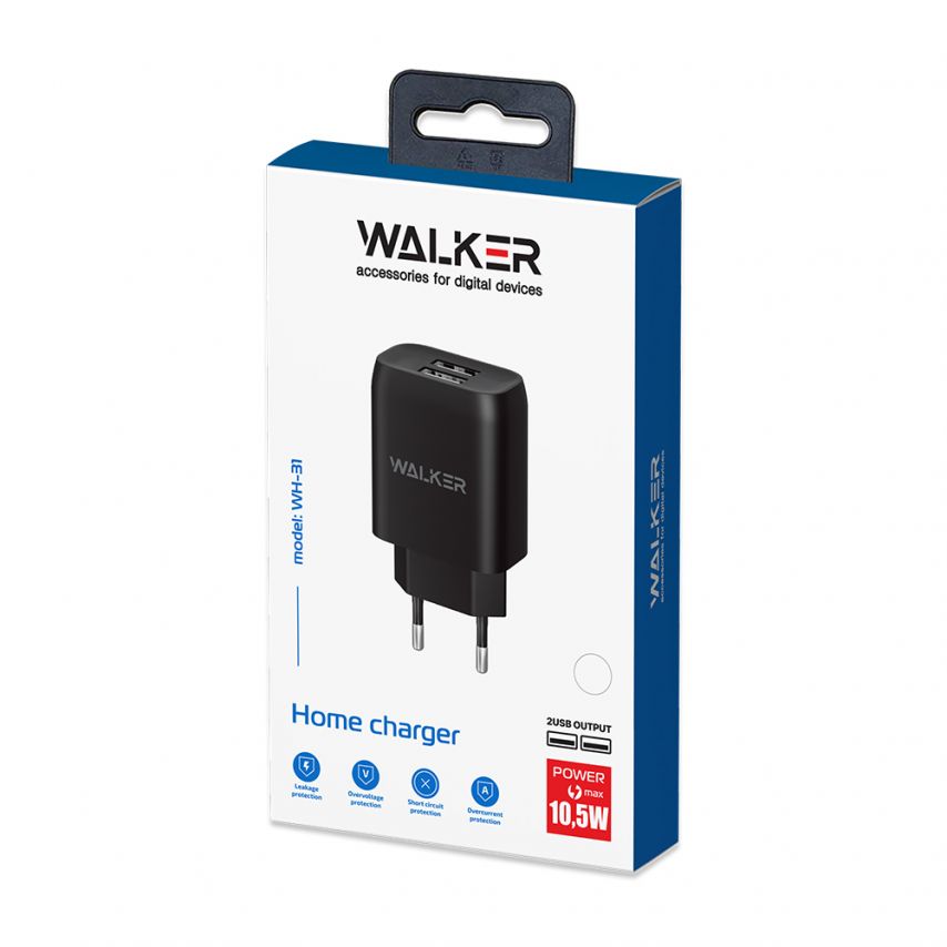 Сетевое зарядное устройство (адаптер) 2в1 WALKER WH-31 2USB / 2.1A + Data Cable USB to Micro white