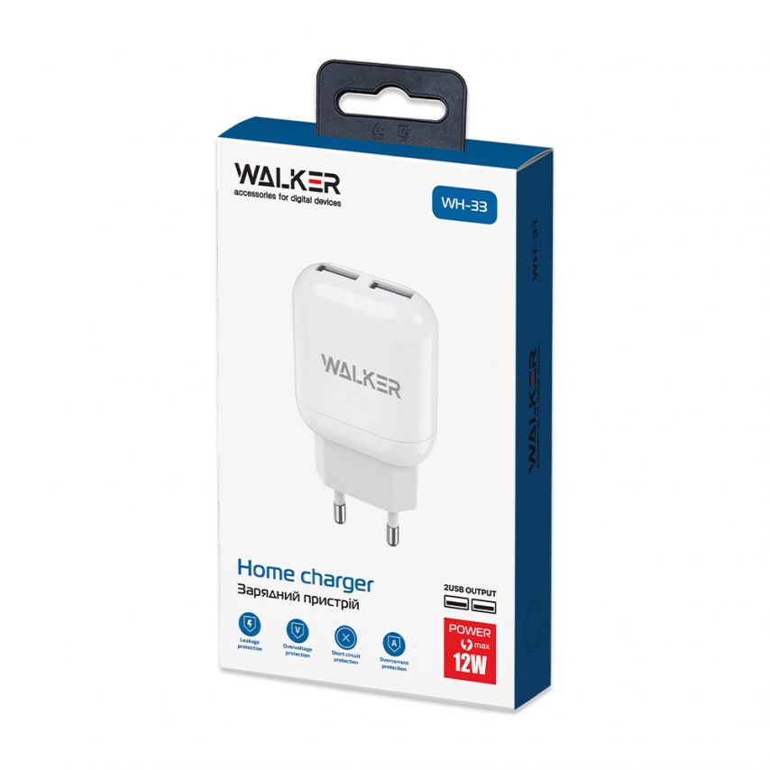 Мережевий зарядний пристрій (адаптер) 2в1 WALKER WH-33 2USB / 2.4A + Data Cable USB to Lightning white