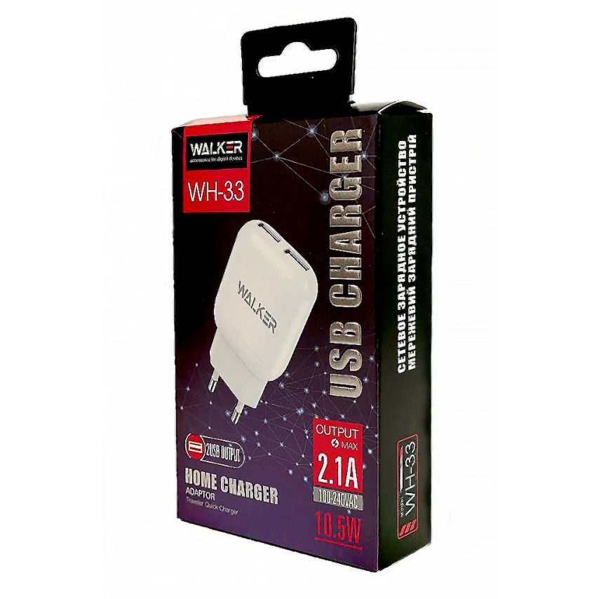 Сетевое зарядное устройство (адаптер) 2в1 WALKER WH-33 2USB / 2.4A + Micro white