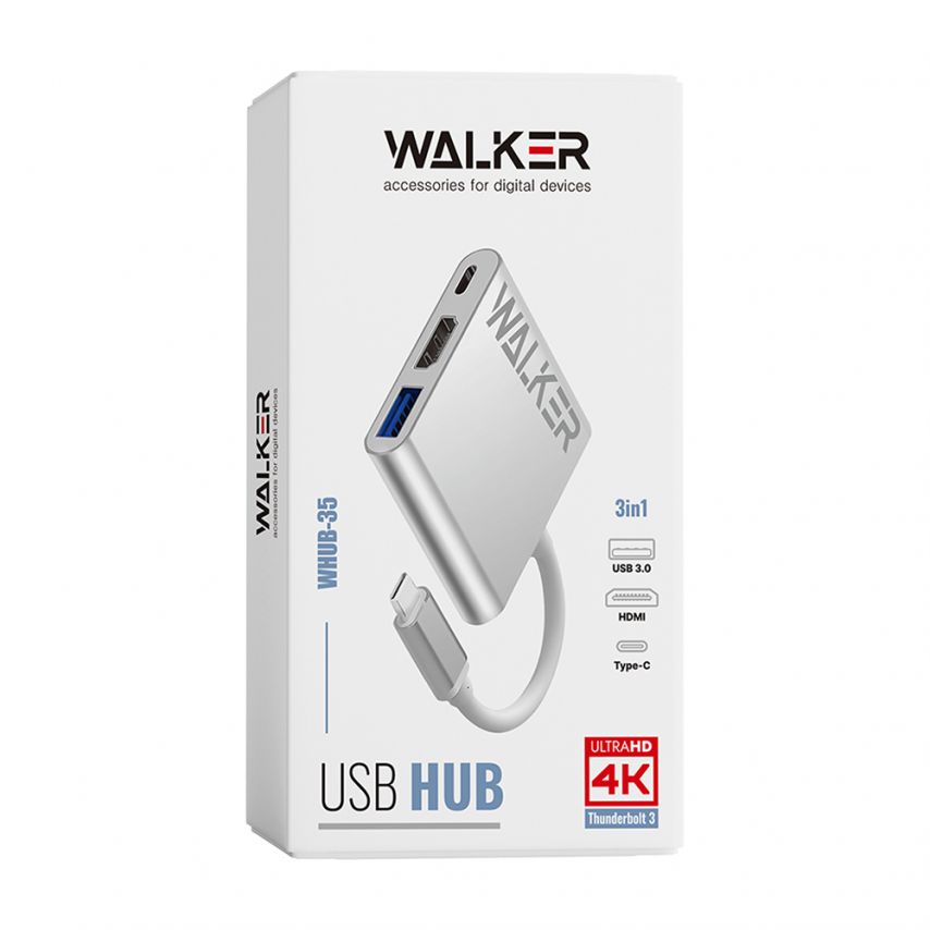 Переходник USB-HUB 3в1 WALKER WHUB-35 с разъемом Type-C