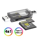 Кардридер WALKER WCD-72 microSD, SD (выход USB2.0, Type-C) прозрачный