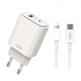 Мережевий зарядний пристрій (адаптер) 2в1 XO L90A PD_20W / QC3.0 / 18W + Data Cable Type-C to Lightning white