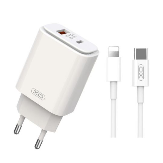 Сетевое зарядное устройство (адаптер) 2в1 XO L90A PD_20W / QC3.0 / 18W + Data Cable Type-C to Lightning white - купить за 354.40 грн в Киеве, Украине