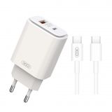 Мережевий зарядний пристрій (адаптер) 2в1 XO L90A PD_20W / QC3.0 / 18W + Data Cable Type-C to Type-C white
