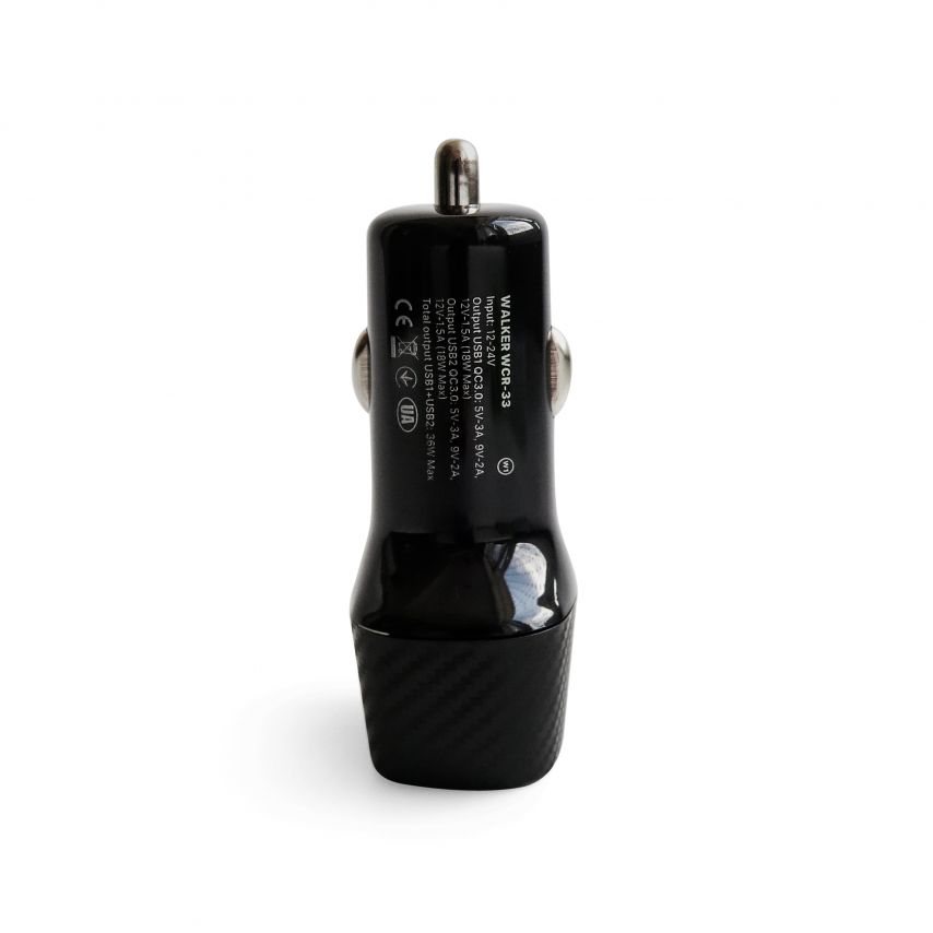 Автомобільний зарядний пристрій (адаптер) WALKER WCR-33 QC3.0 2USB / 36W black