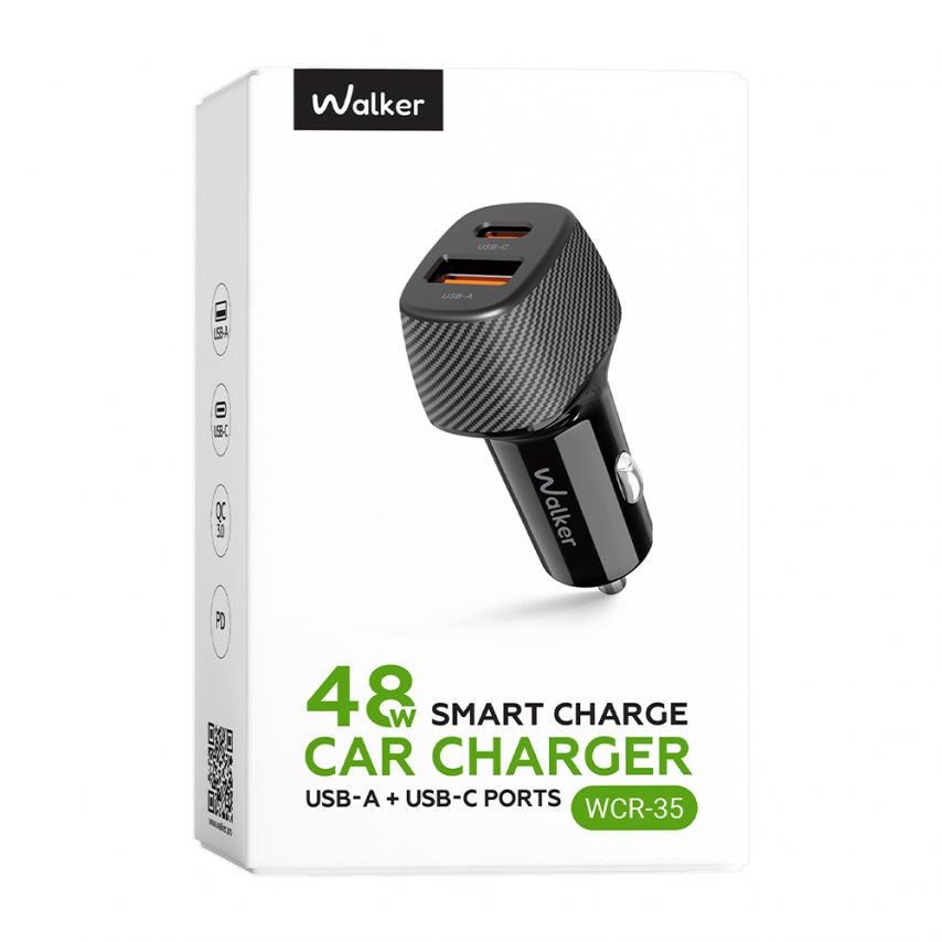 Автомобільний зарядний пристрій (адаптер) WALKER WCR-35 QC3.0_18W / PD_30W / 48W Max black
