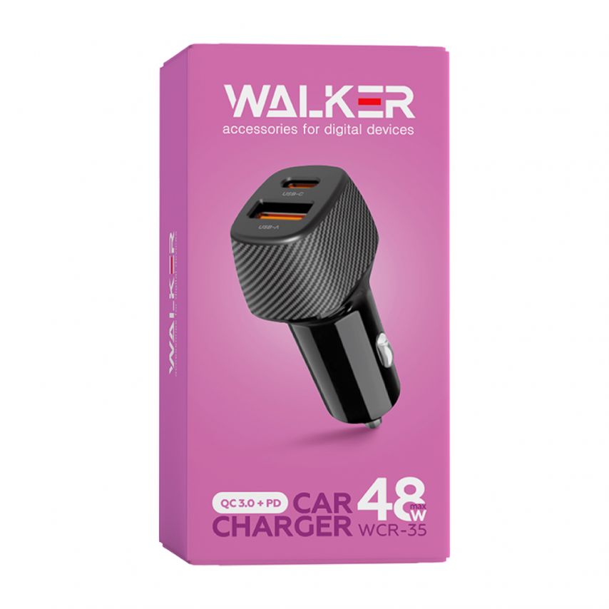 Автомобільний зарядний пристрій (адаптер) WALKER WCR-35 QC3.0_18W / PD_30W / 48W Max black