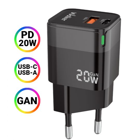 Сетевое зарядное устройство (адаптер) WALKER WH-42 20W GAN PD_20W / QC3.0_18W black - купить за 410.66 грн в Киеве, Украине