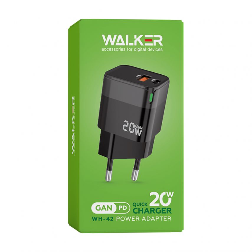 Сетевое зарядное устройство (адаптер) WALKER WH-42 20W GAN PD_20W / QC3.0_18W black