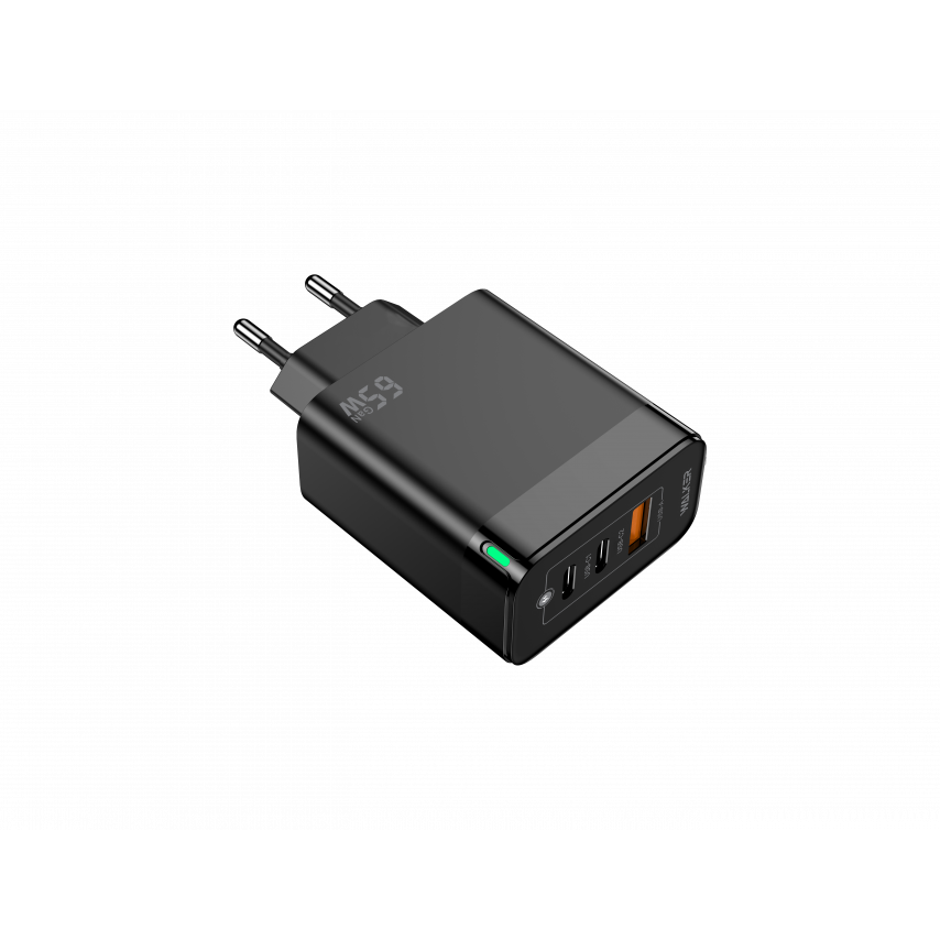 Мережевий зарядний пристрій (адаптер) WALKER WH-45 65W GAN PD1_65W / PD2_30W / QC3.0_18W black